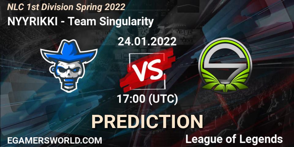 NYYRIKKI vs Team Singularity: Match Prediction. 24.01.2022 at 17:00, LoL, NLC 1st Division Spring 2022