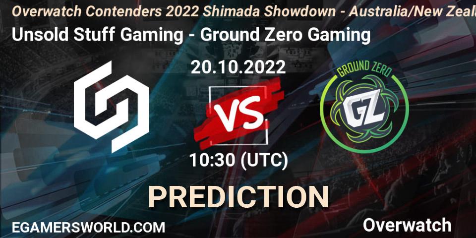 Unsold Stuff Gaming vs Ground Zero Gaming: Match Prediction. 20.10.2022 at 10:30, Overwatch, Overwatch Contenders 2022 Shimada Showdown - Australia/New Zealand - October
