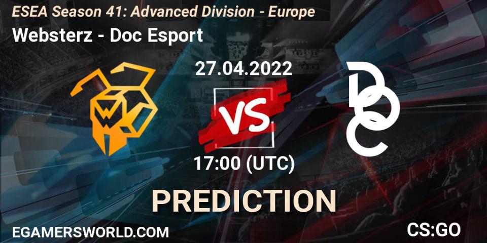 Websterz vs Doc Esport: Match Prediction. 27.04.2022 at 17:00, Counter-Strike (CS2), ESEA Season 41: Advanced Division - Europe