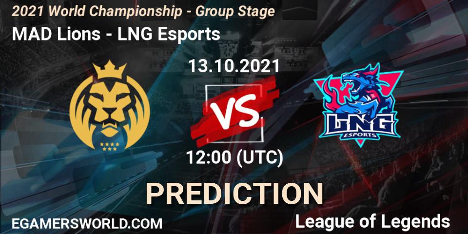 MAD Lions vs LNG Esports: Match Prediction. 18.10.2021 at 16:10, LoL, 2021 World Championship - Group Stage