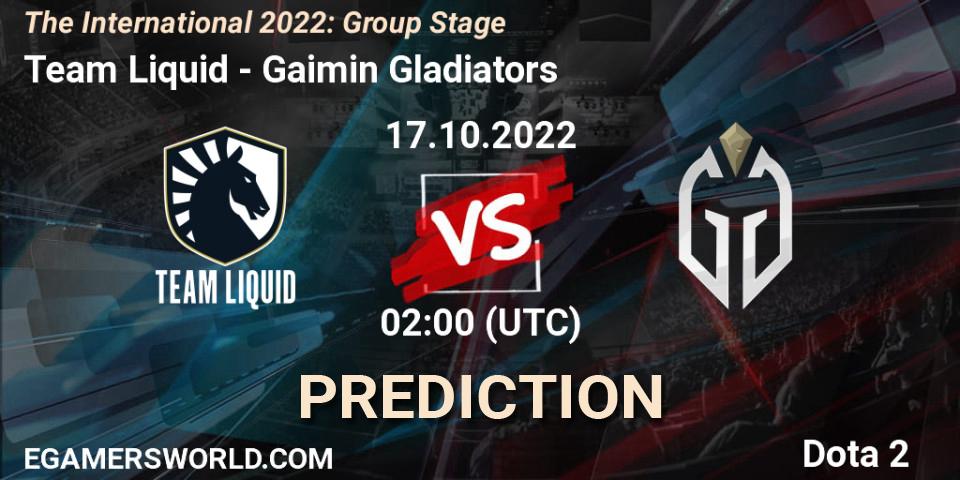 Team Liquid vs Gaimin Gladiators: Match Prediction. 17.10.22, Dota 2, The International 2022: Group Stage