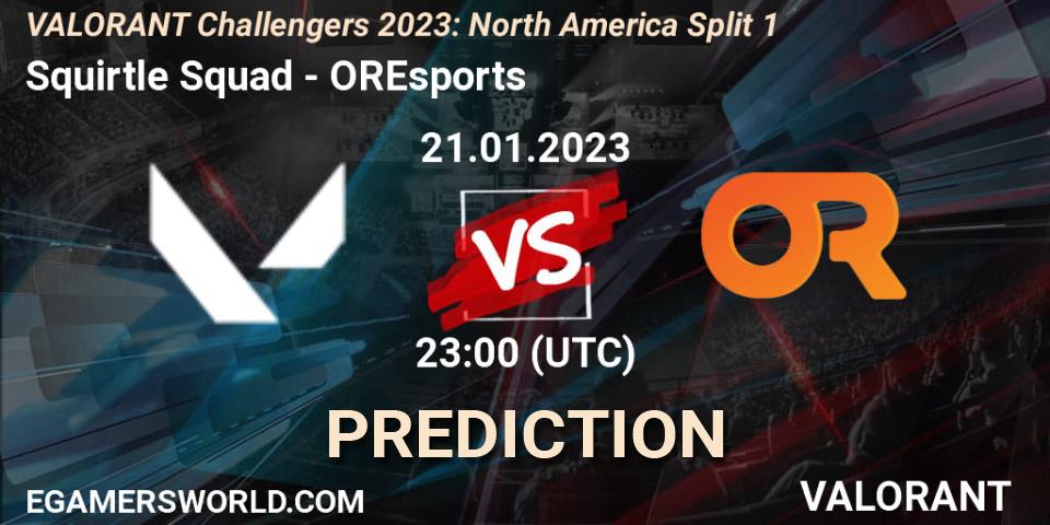 Squirtle Squad vs OREsports: Match Prediction. 21.01.2023 at 23:00, VALORANT, VALORANT Challengers 2023: North America Split 1