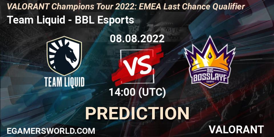 Team Liquid vs BBL Esports: Match Prediction. 08.08.2022 at 14:00, VALORANT, VCT 2022: EMEA Last Chance Qualifier