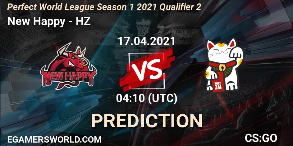 New Happy vs HZ: Match Prediction. 17.04.2021 at 04:10, Counter-Strike (CS2), Perfect World League Season 1 2021 Qualifier 2