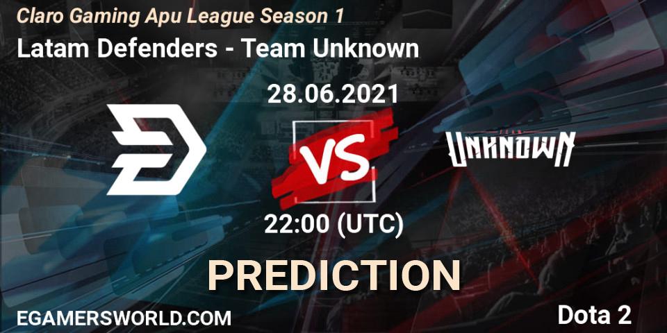 Latam Defenders vs Team Unknown: Match Prediction. 28.06.2021 at 21:42, Dota 2, Claro Gaming Apu League Season 1