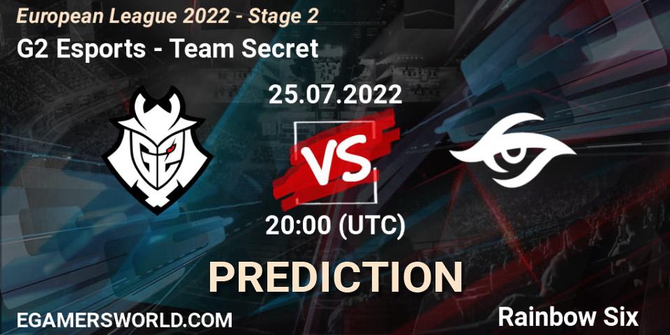 G2 Esports vs Team Secret: Match Prediction. 25.07.22, Rainbow Six, European League 2022 - Stage 2