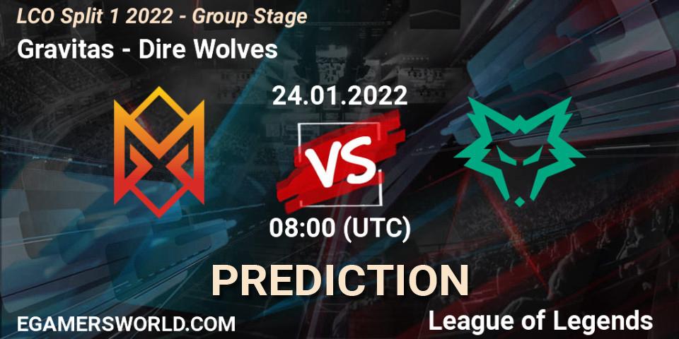 Gravitas vs Dire Wolves: Match Prediction. 24.01.2022 at 08:00, LoL, LCO Split 1 2022 - Group Stage 