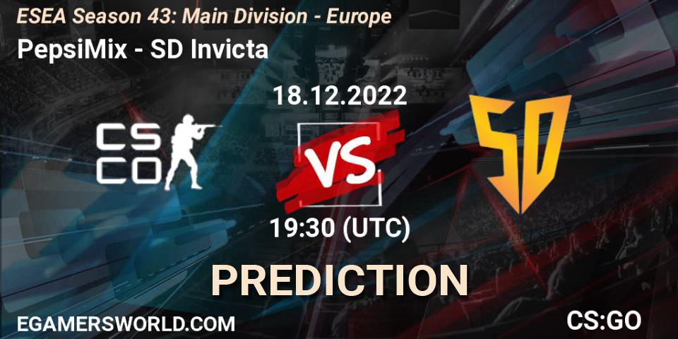 PepsiMix vs SD Invicta: Match Prediction. 19.12.2022 at 18:00, Counter-Strike (CS2), ESEA Season 43: Main Division - Europe