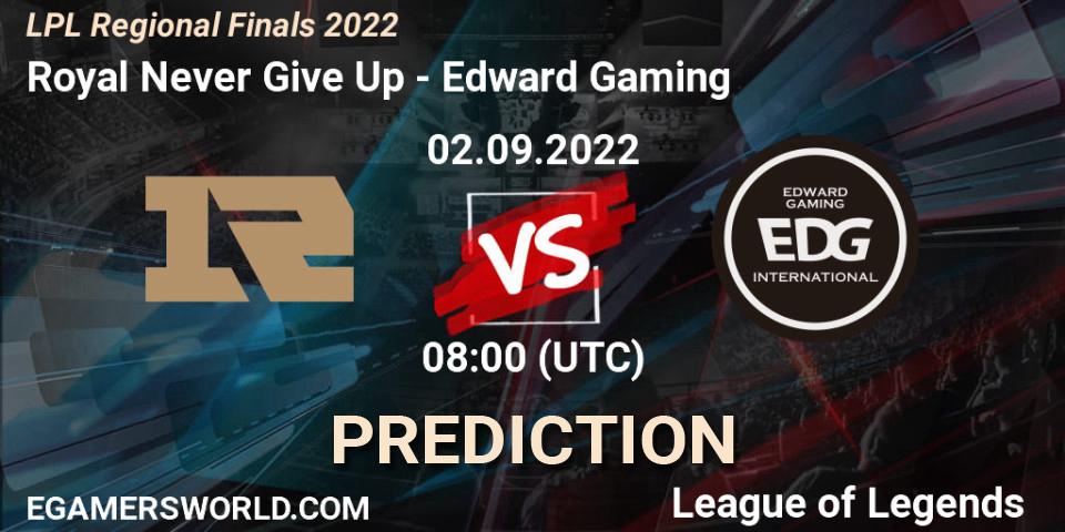 Royal Never Give Up vs Edward Gaming: Match Prediction. 02.09.22, LoL, LPL Regional Finals 2022
