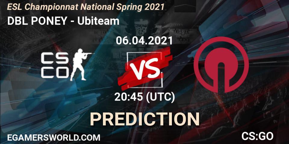 DBL PONEY vs Ubiteam: Match Prediction. 13.04.2021 at 20:00, Counter-Strike (CS2), ESL Championnat National Spring 2021
