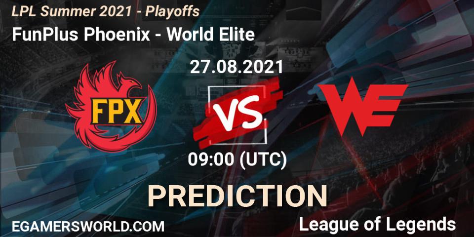 FunPlus Phoenix vs World Elite: Match Prediction. 27.08.2021 at 09:00, LoL, LPL Summer 2021 - Playoffs