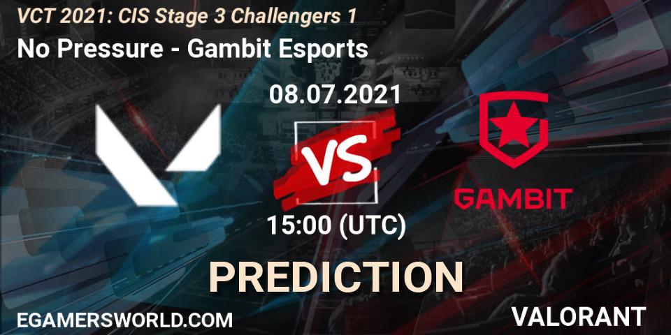 No Pressure vs Gambit Esports: Match Prediction. 08.07.2021 at 15:00, VALORANT, VCT 2021: CIS Stage 3 Challengers 1