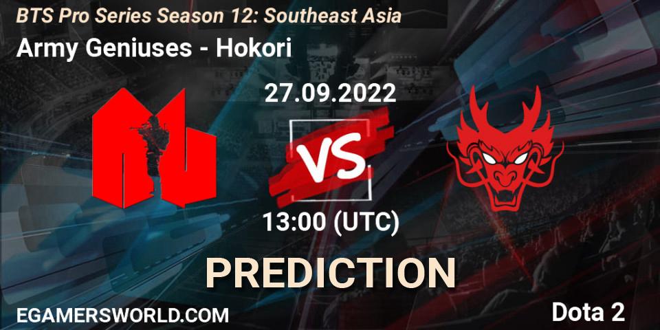 Army Geniuses vs Hokori: Match Prediction. 27.09.22, Dota 2, BTS Pro Series Season 12: Southeast Asia