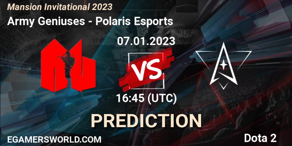 Army Geniuses vs Polaris Esports: Match Prediction. 07.01.2023 at 16:45, Dota 2, Mansion Invitational 2023