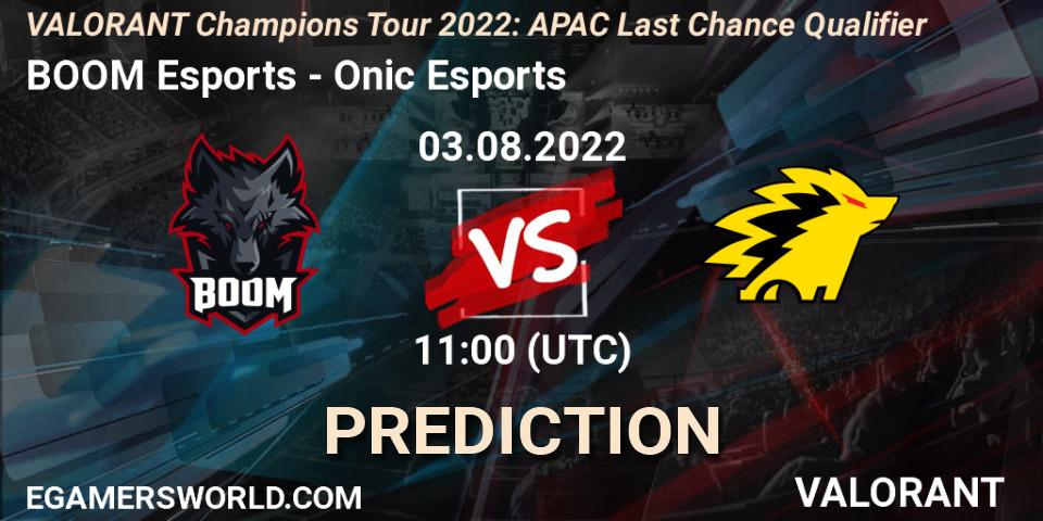 BOOM Esports vs Onic Esports: Match Prediction. 03.08.22, VALORANT, VCT 2022: APAC Last Chance Qualifier