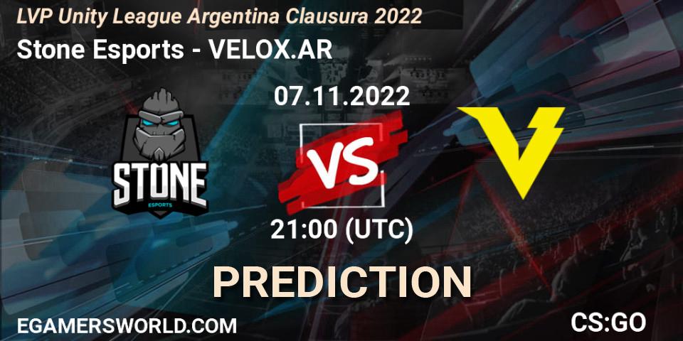 Stone Esports vs VELOX.AR: Match Prediction. 07.11.2022 at 21:00, Counter-Strike (CS2), LVP Unity League Argentina Clausura 2022