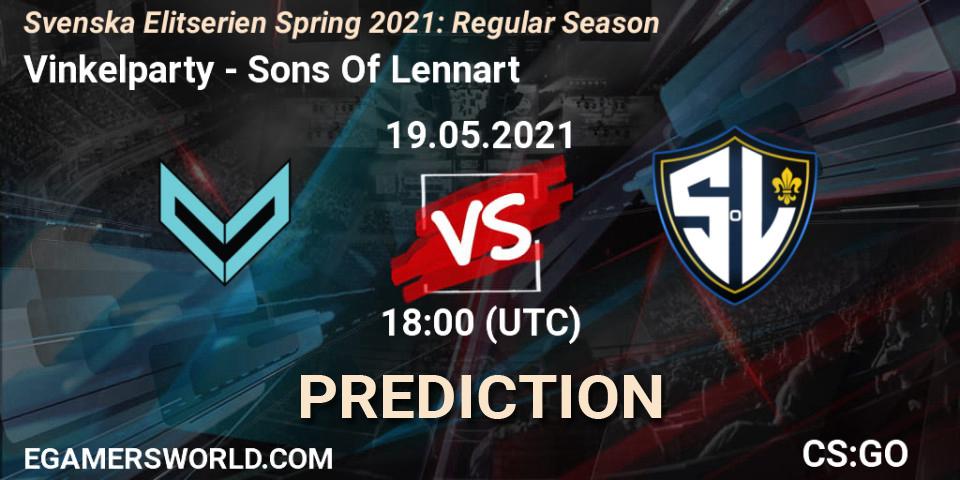 Vinkelparty vs Sons Of Lennart: Match Prediction. 19.05.2021 at 18:00, Counter-Strike (CS2), Svenska Elitserien Spring 2021: Regular Season
