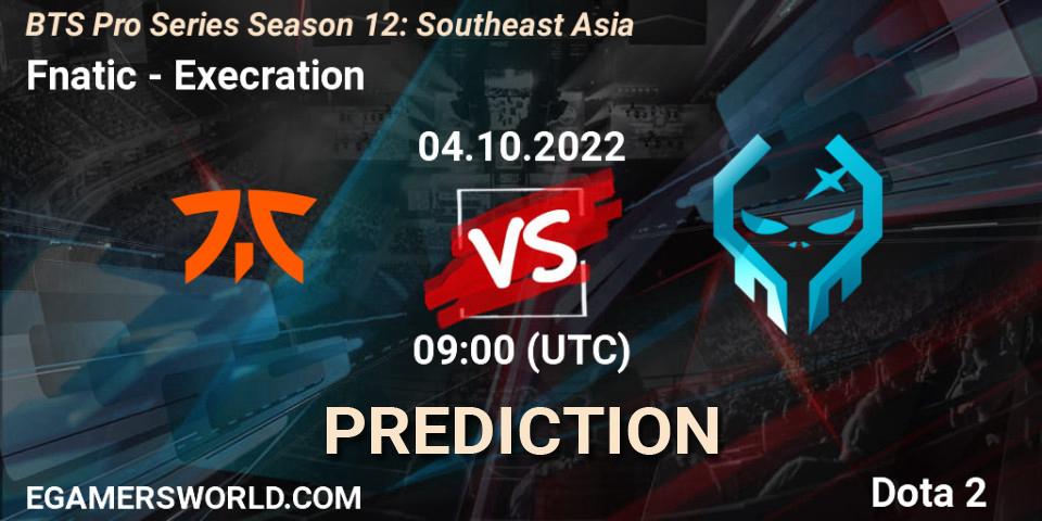 Fnatic vs Execration: Match Prediction. 04.10.2022 at 09:00, Dota 2, BTS Pro Series Season 12: Southeast Asia