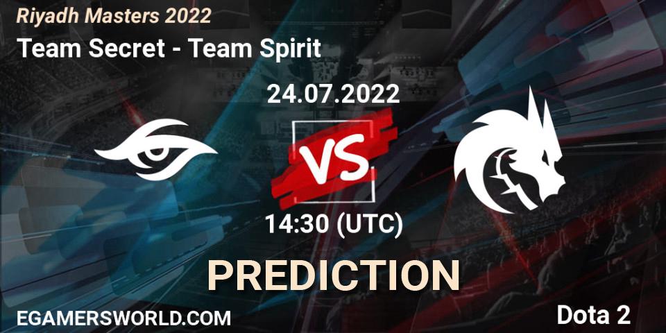 Team Secret vs Team Spirit: Match Prediction. 24.07.2022 at 14:32, Dota 2, Riyadh Masters 2022