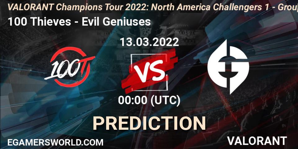 100 Thieves vs Evil Geniuses: Match Prediction. 12.03.22, VALORANT, VCT 2022: North America Challengers 1 - Group Stage