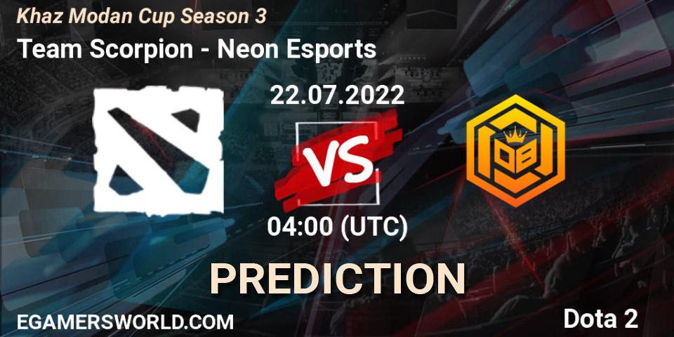 Team Scorpion vs Neon Esports: Match Prediction. 22.07.2022 at 04:08, Dota 2, Khaz Modan Cup Season 3