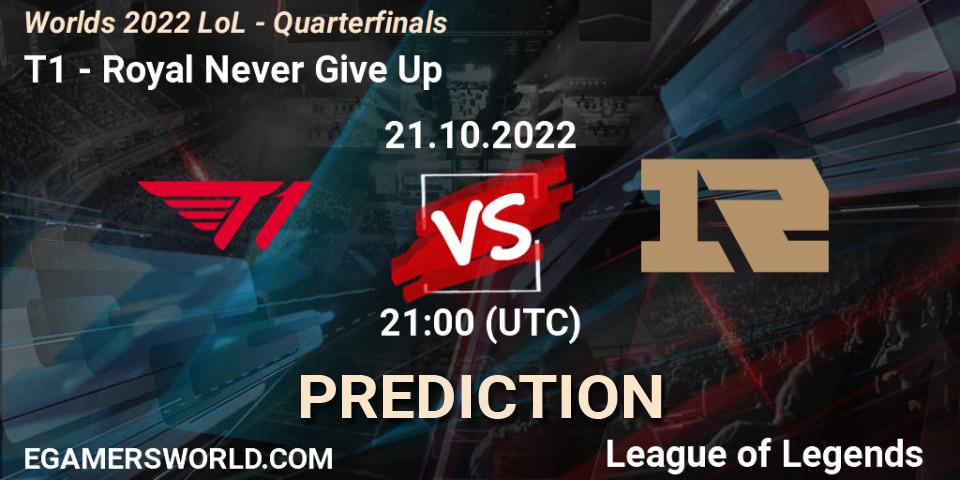 T1 vs Royal Never Give Up: Match Prediction. 21.10.2022 at 21:00, LoL, Worlds 2022 LoL - Quarterfinals