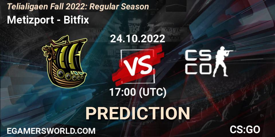 Metizport vs Bitfix: Match Prediction. 24.10.2022 at 16:00, Counter-Strike (CS2), Telialigaen Fall 2022: Regular Season