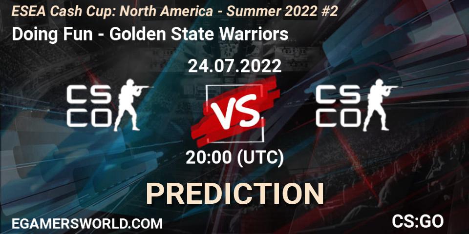 Doing Fun vs Golden State Warriors: Match Prediction. 24.07.22, CS2 (CS:GO), ESEA Cash Cup: North America - Summer 2022 #2