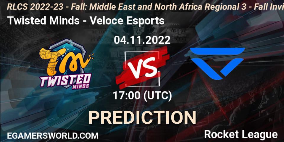 Twisted Minds vs Veloce Esports: Match Prediction. 04.11.22, Rocket League, RLCS 2022-23 - Fall: Middle East and North Africa Regional 3 - Fall Invitational