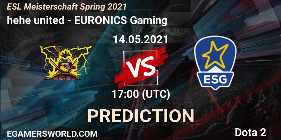 hehe united vs EURONICS Gaming: Match Prediction. 14.05.2021 at 17:04, Dota 2, ESL Meisterschaft Spring 2021