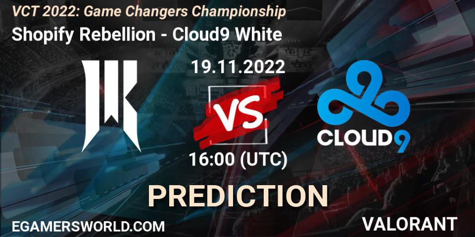Shopify Rebellion vs Cloud9 White: Match Prediction. 19.11.2022 at 15:15, VALORANT, VCT 2022: Game Changers Championship