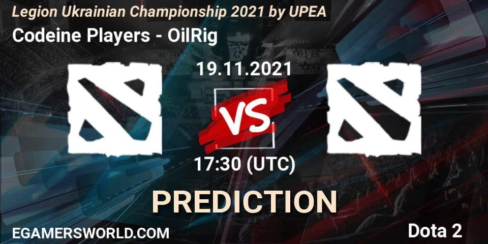 Codeine Players vs OilRig: Match Prediction. 19.11.2021 at 16:51, Dota 2, Legion Ukrainian Championship 2021 by UPEA
