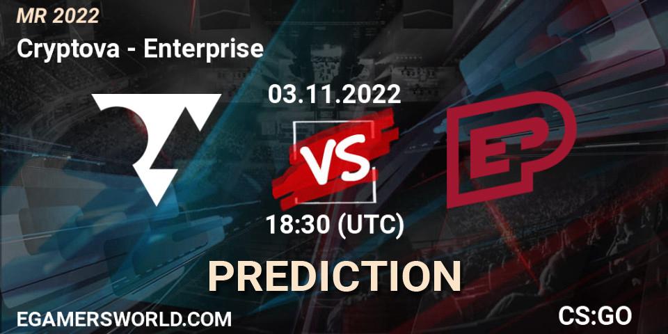 Cryptova vs Enterprise: Match Prediction. 03.11.2022 at 18:30, Counter-Strike (CS2), Mistrovství ČR 2022
