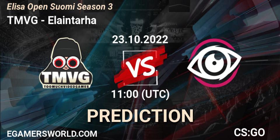 TMVG vs Elaintarha: Match Prediction. 23.10.2022 at 11:00, Counter-Strike (CS2), Elisa Open Suomi Season 3