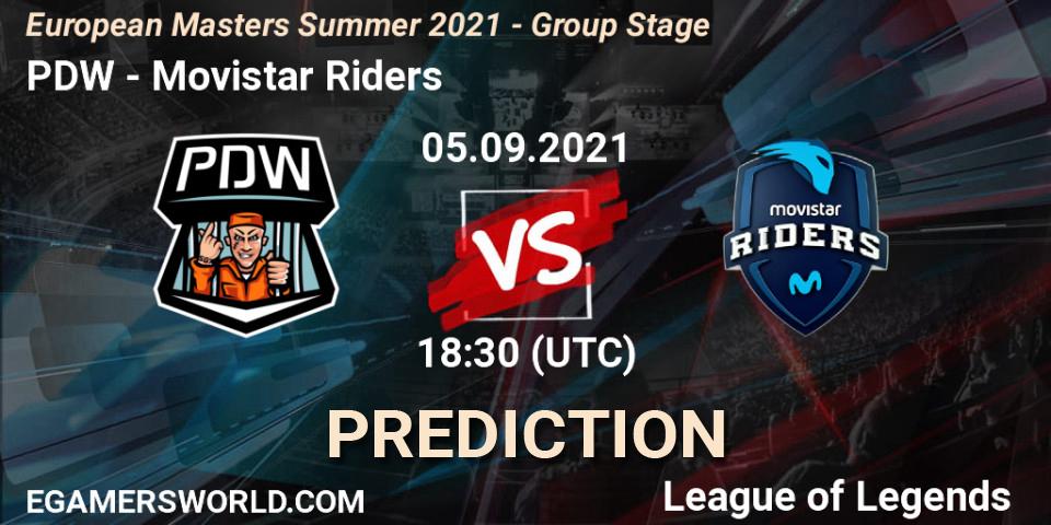 PDW vs Movistar Riders: Match Prediction. 05.09.2021 at 18:30, LoL, European Masters Summer 2021 - Group Stage