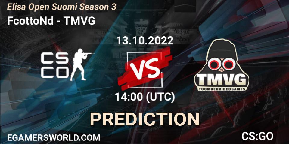 FcottoNd vs TMVG: Match Prediction. 13.10.2022 at 14:00, Counter-Strike (CS2), Elisa Open Suomi Season 3