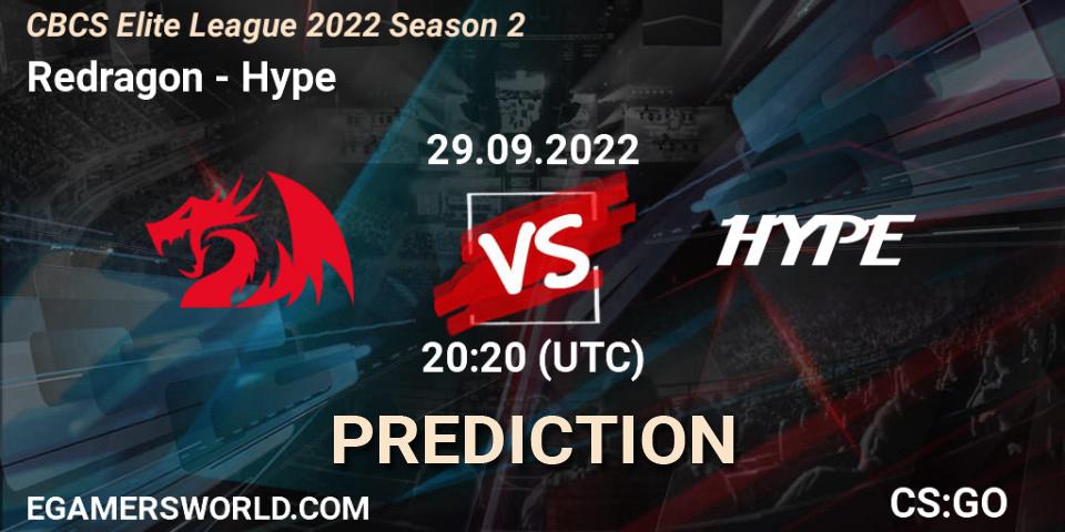 Redragon vs Hype: Match Prediction. 29.09.2022 at 20:20, Counter-Strike (CS2), CBCS Elite League 2022 Season 2