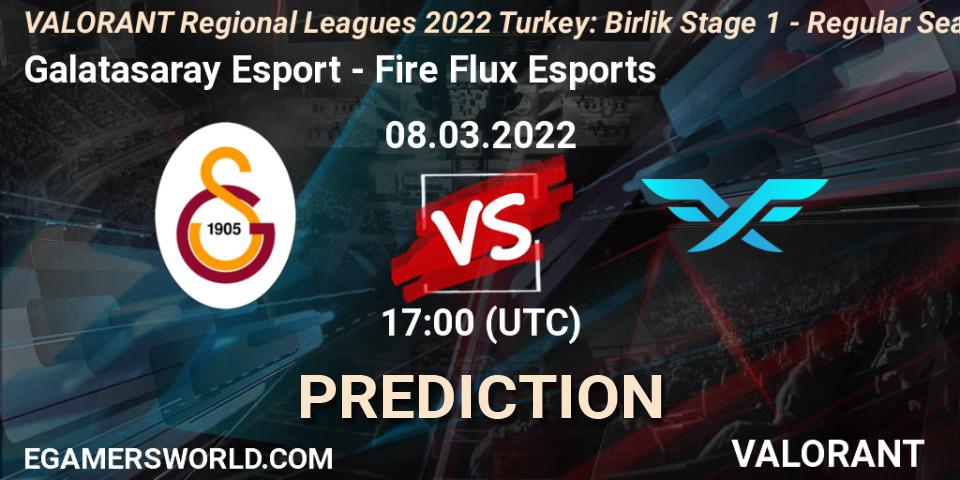 Galatasaray Esport vs Fire Flux Esports: Match Prediction. 08.03.2022 at 17:45, VALORANT, VALORANT Regional Leagues 2022 Turkey: Birlik Stage 1 - Regular Season