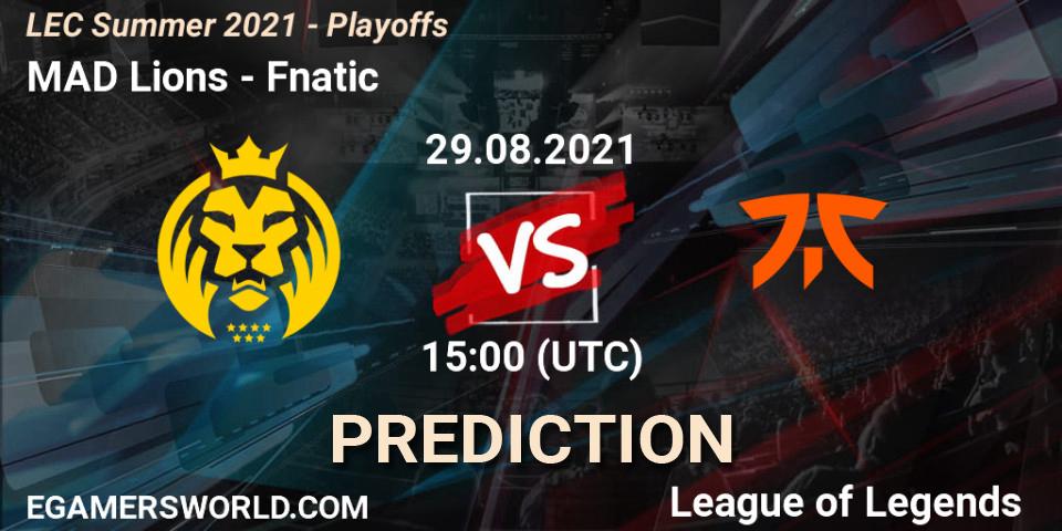 MAD Lions vs Fnatic: Match Prediction. 29.08.2021 at 15:20, LoL, LEC Summer 2021 - Playoffs