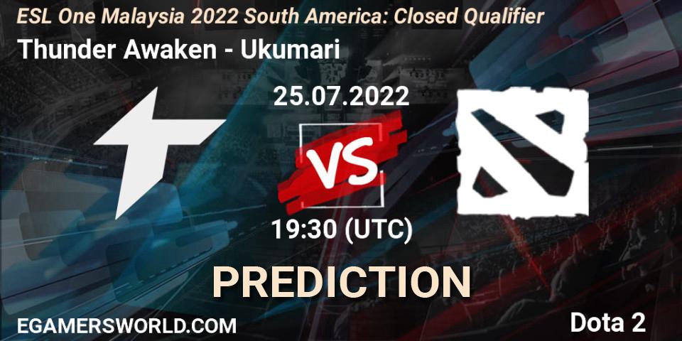 Thunder Awaken vs Ukumari: Match Prediction. 25.07.2022 at 19:32, Dota 2, ESL One Malaysia 2022 South America: Closed Qualifier