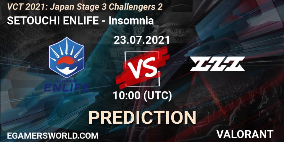 SETOUCHI ENLIFE vs Insomnia: Match Prediction. 23.07.2021 at 10:00, VALORANT, VCT 2021: Japan Stage 3 Challengers 2