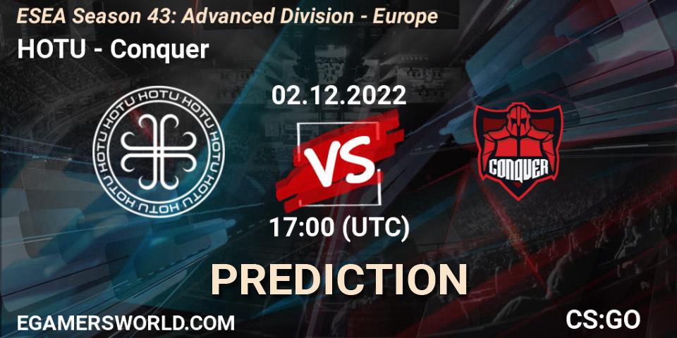 HOTU vs Conquer: Match Prediction. 02.12.22, CS2 (CS:GO), ESEA Season 43: Advanced Division - Europe