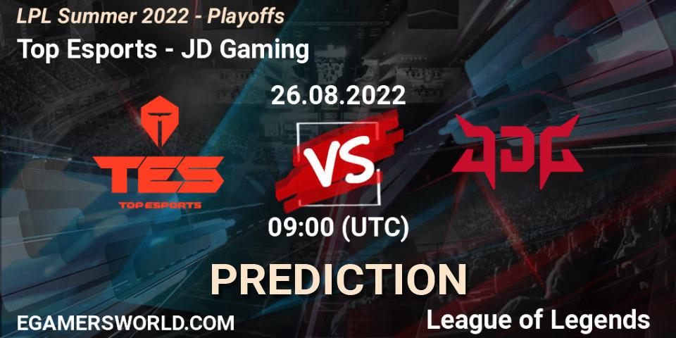 Top Esports vs JD Gaming: Match Prediction. 26.08.2022 at 09:00, LoL, LPL Summer 2022 - Playoffs