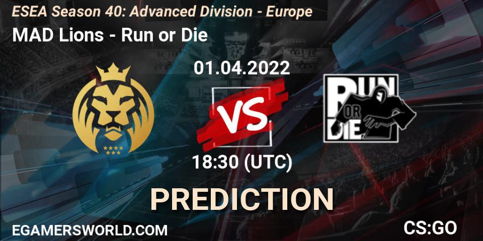 MAD Lions vs Run or Die: Match Prediction. 01.04.22, CS2 (CS:GO), ESEA Season 40: Advanced Division - Europe