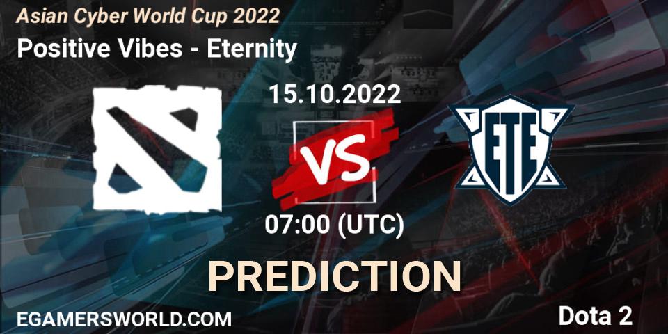 Positive Vibes vs Eternity: Match Prediction. 14.10.2022 at 04:01, Dota 2, Asian Cyber World Cup 2022