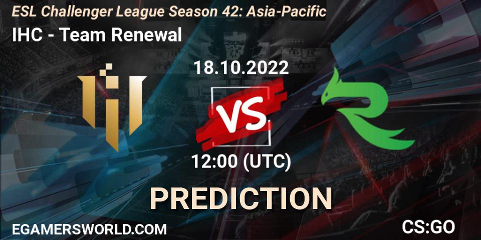 IHC vs Team Renewal: Match Prediction. 18.10.2022 at 12:00, Counter-Strike (CS2), ESL Challenger League Season 42: Asia-Pacific
