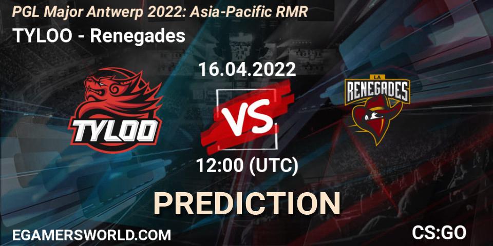 TYLOO vs Renegades: Match Prediction. 16.04.22, CS2 (CS:GO), PGL Major Antwerp 2022: Asia-Pacific RMR
