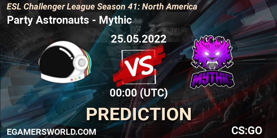 Party Astronauts vs Mythic: Match Prediction. 25.05.2022 at 00:00, Counter-Strike (CS2), ESL Challenger League Season 41: North America