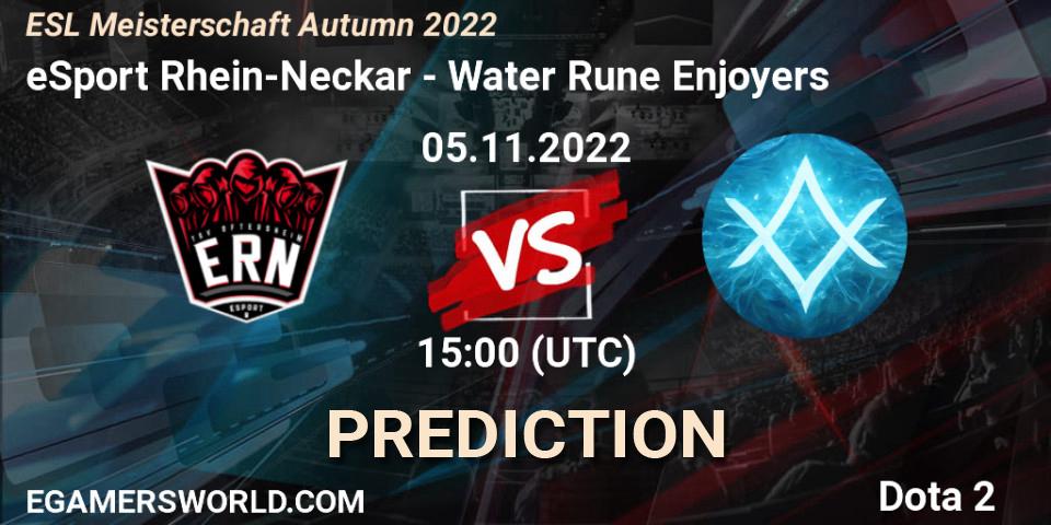eSport Rhein-Neckar vs Water Rune Enjoyers: Match Prediction. 05.11.2022 at 14:02, Dota 2, ESL Meisterschaft Autumn 2022