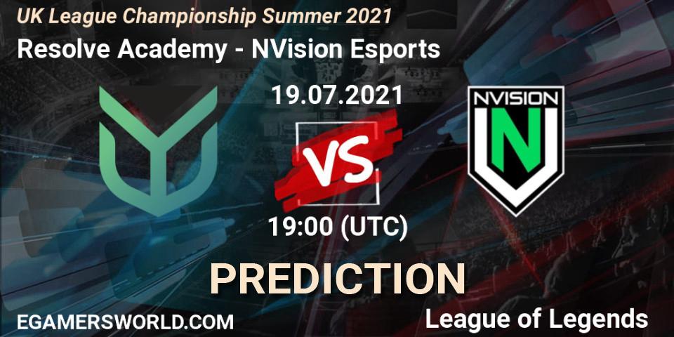Resolve Academy vs NVision Esports: Match Prediction. 19.07.2021 at 19:00, LoL, UK League Championship Summer 2021